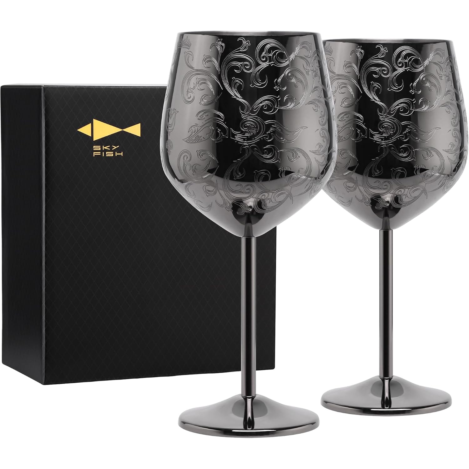 Engraved Stainless Steel Wine Glasses, Set of 2
