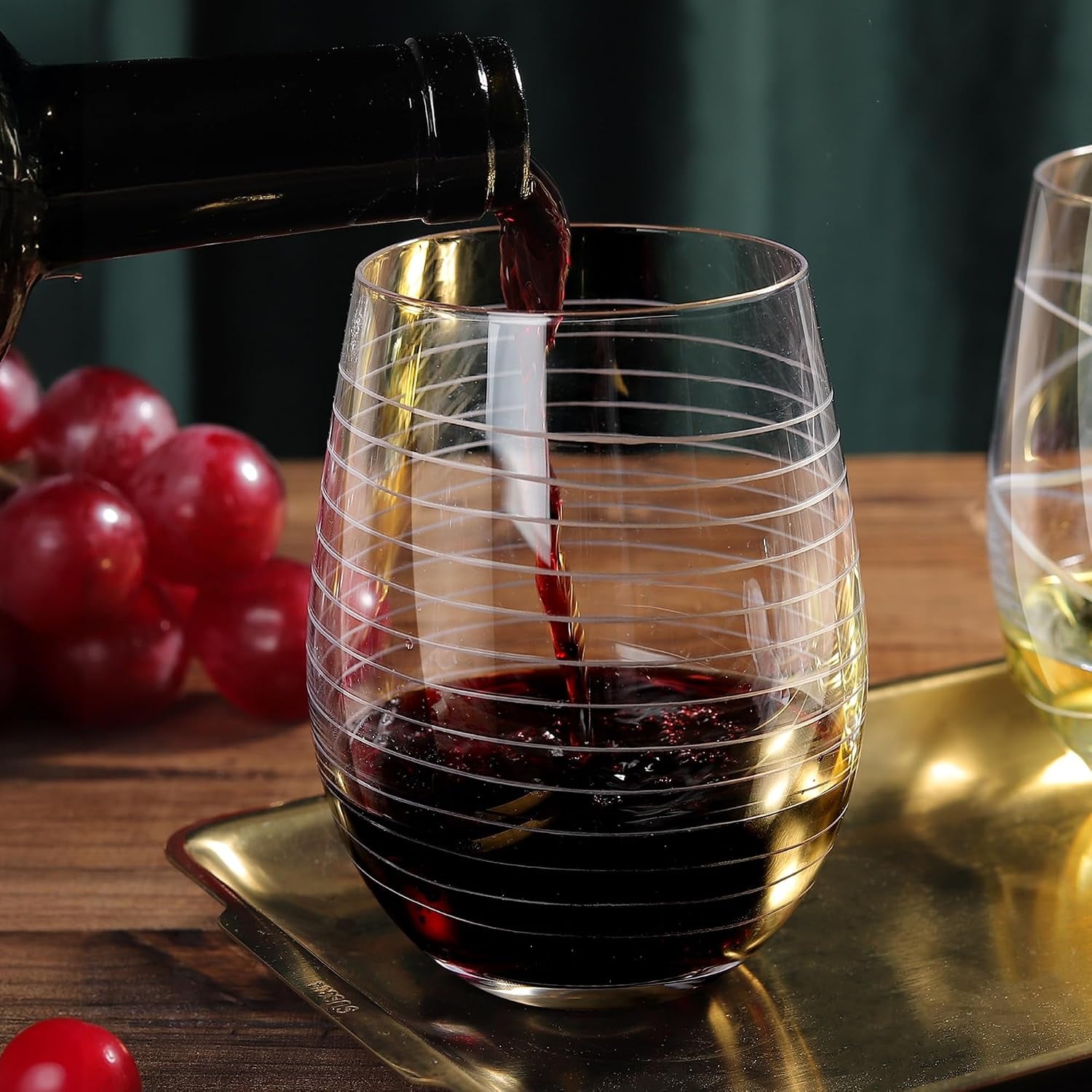 Engraved Stemless Wine Glasses Set of 4