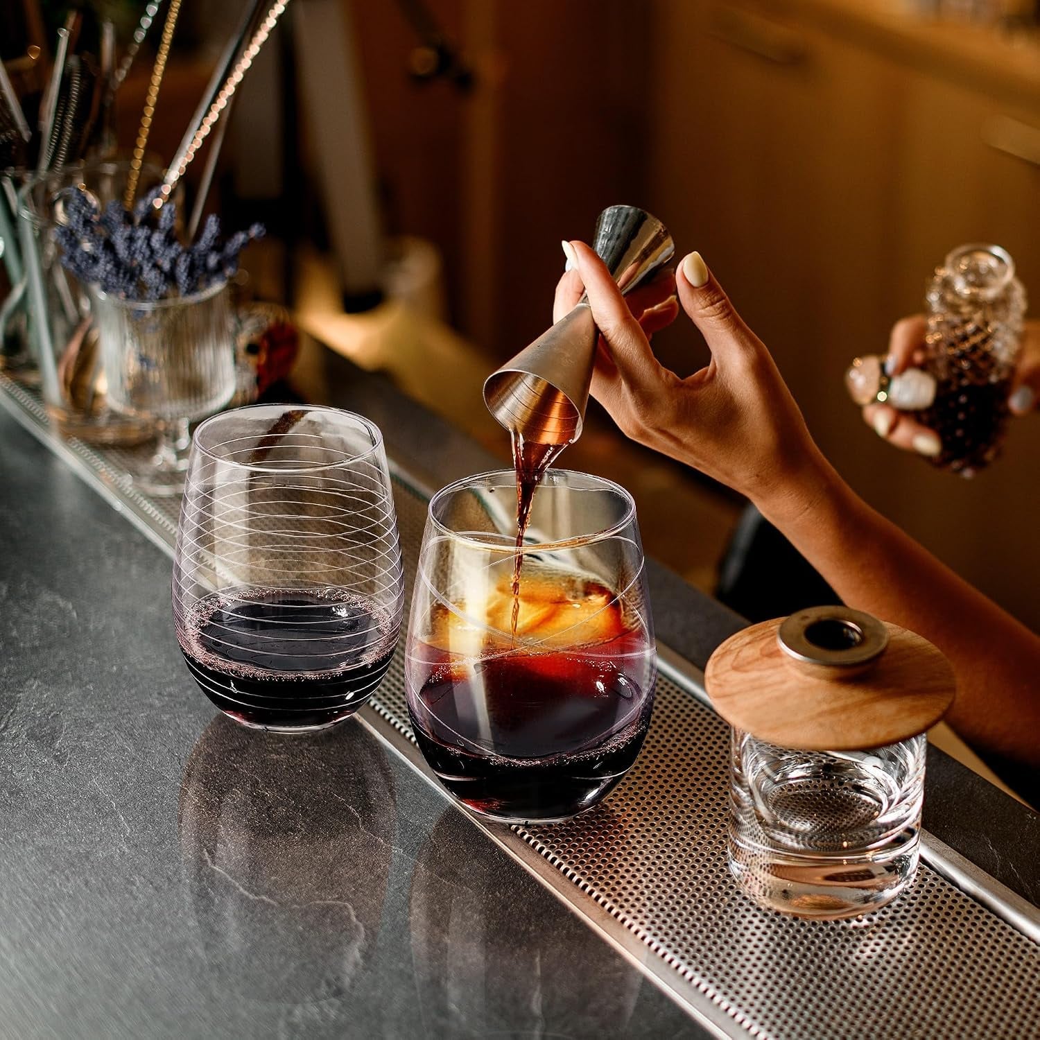 Engraved Stemless Wine Glasses Set of 4