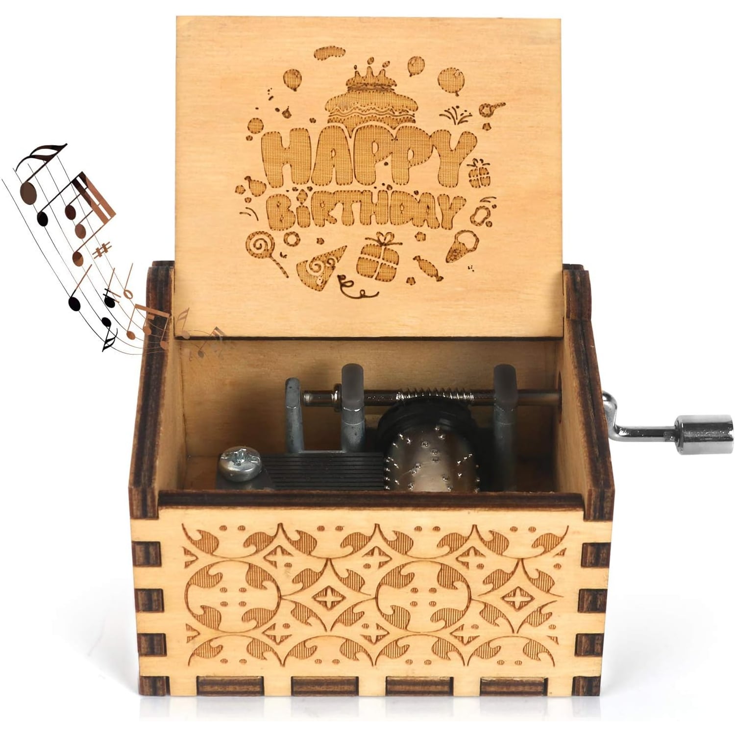 Happy Birthday Engraved Wooden Hand-Crank Music Box