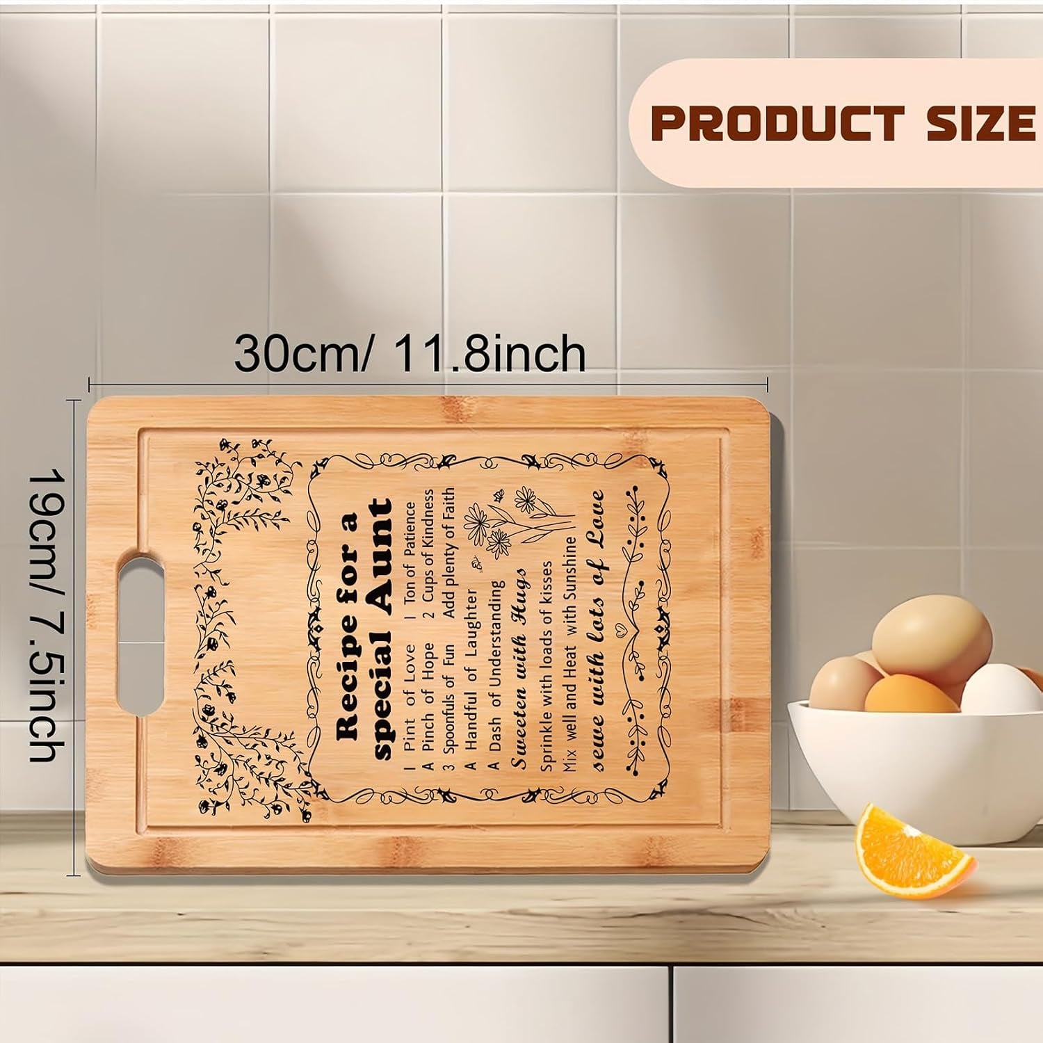 Special Aunt Engraved Bamboo Chopping Board dimensions and specifications