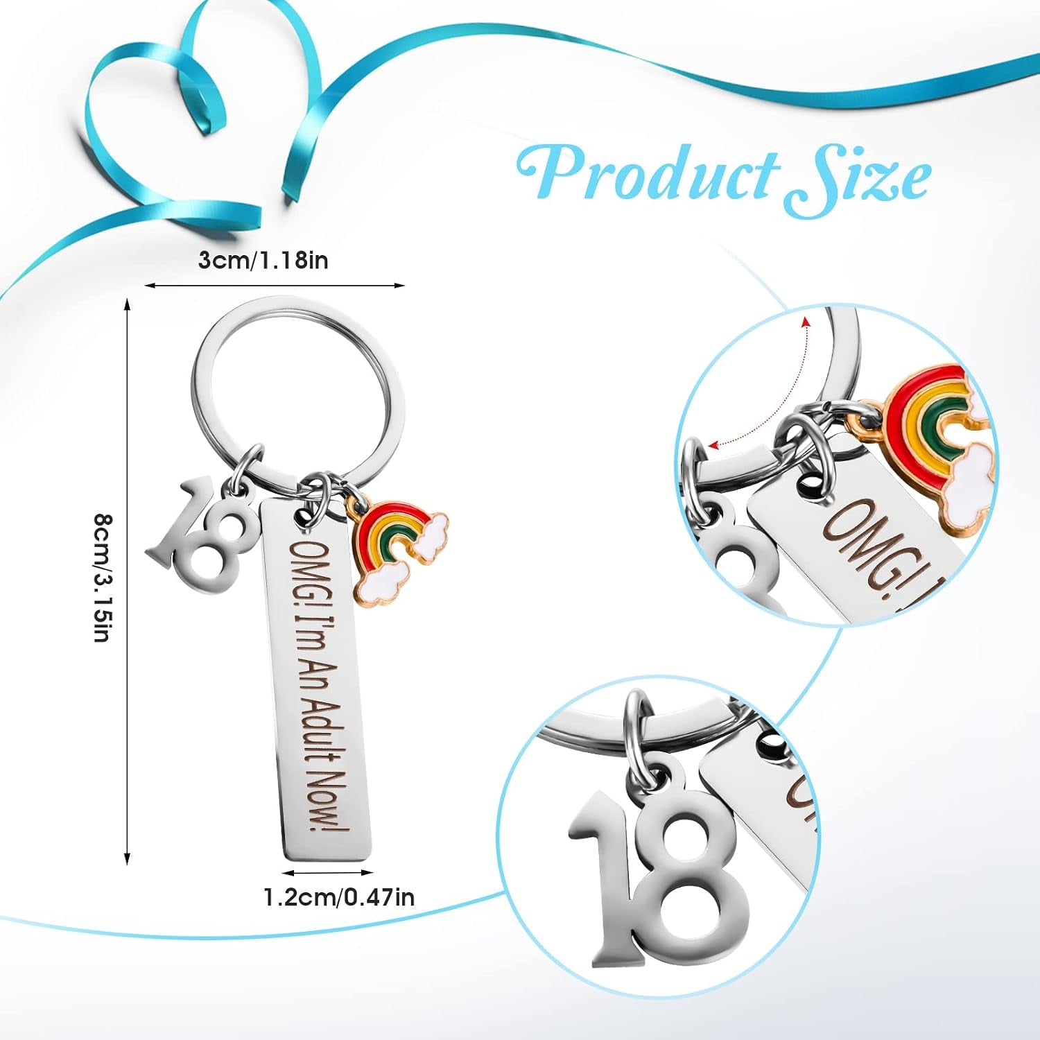 OMG I'm An Adult Now 18th Birthday Engraved Stainless Steel Keyring: image 2