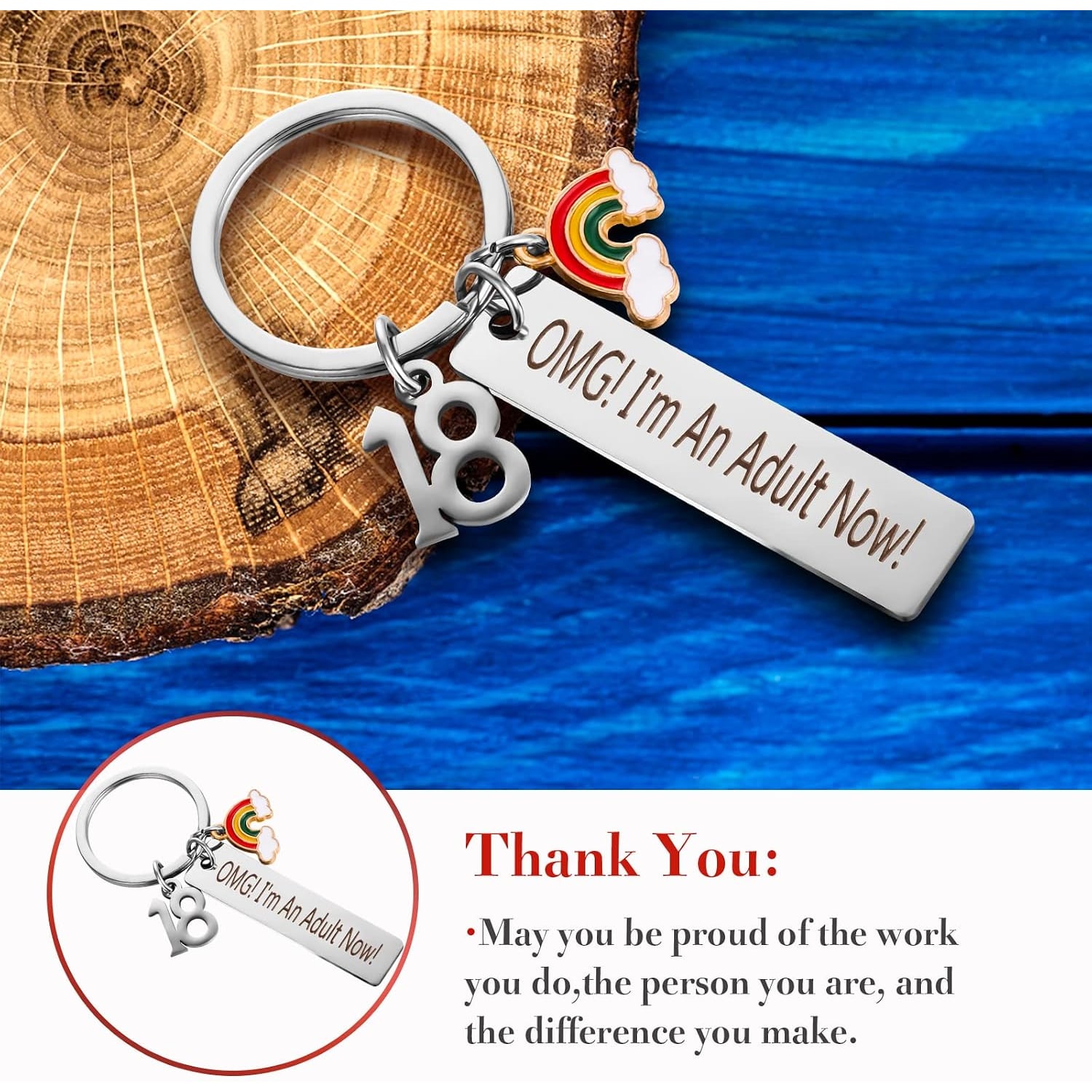 OMG I'm An Adult Now 18th Birthday Engraved Stainless Steel Keyring: image 3