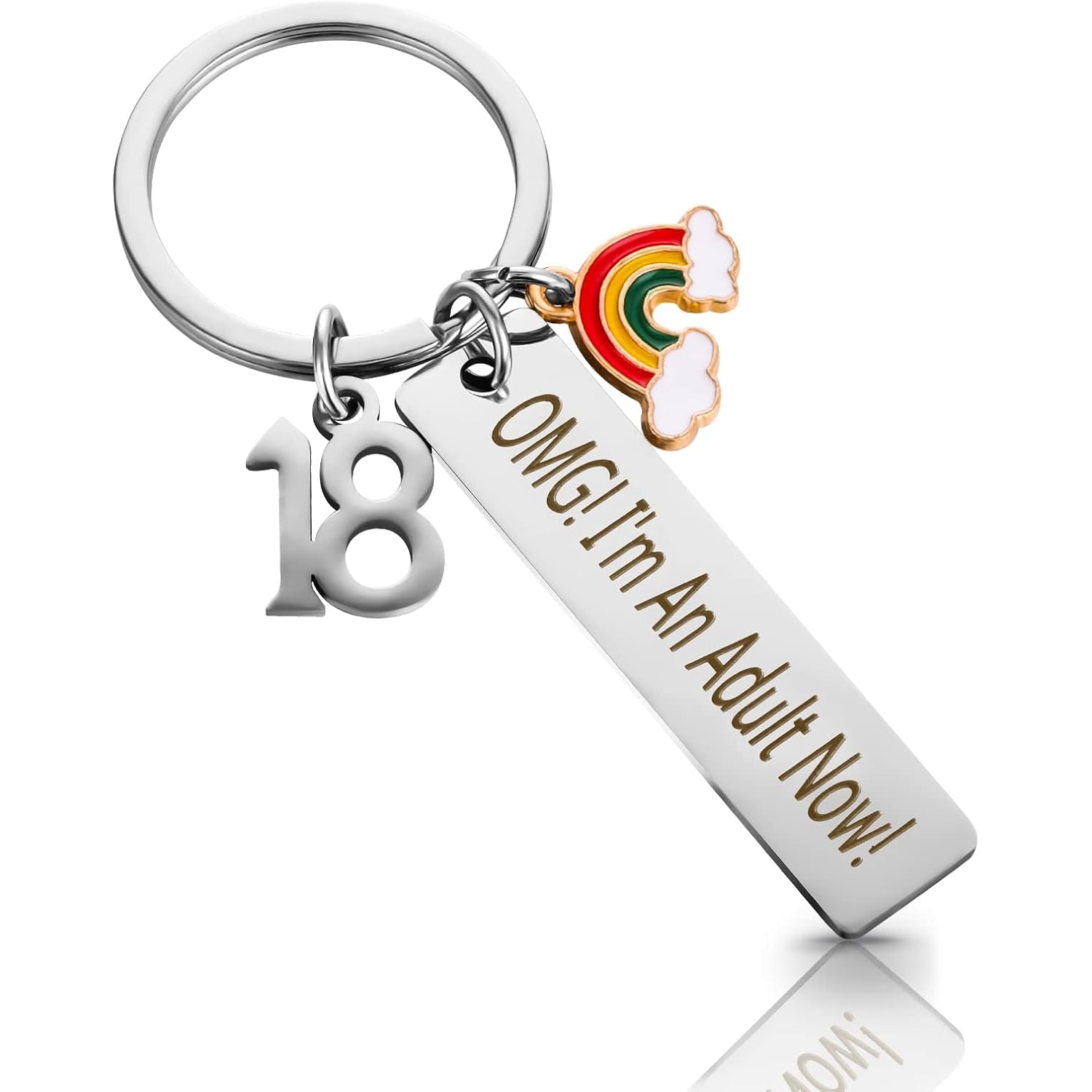 OMG I'm An Adult Now 18th Birthday Engraved Stainless Steel Keyring