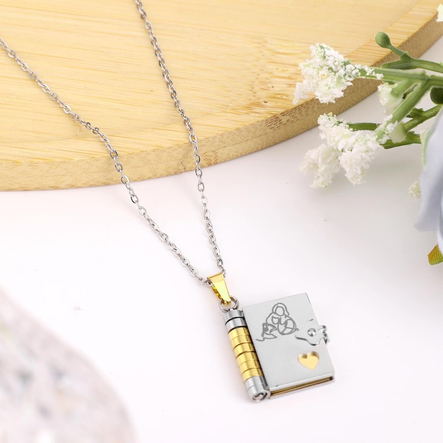 Granddaughter Engraved Book Necklace with Six Unfolding Pages: image 4
