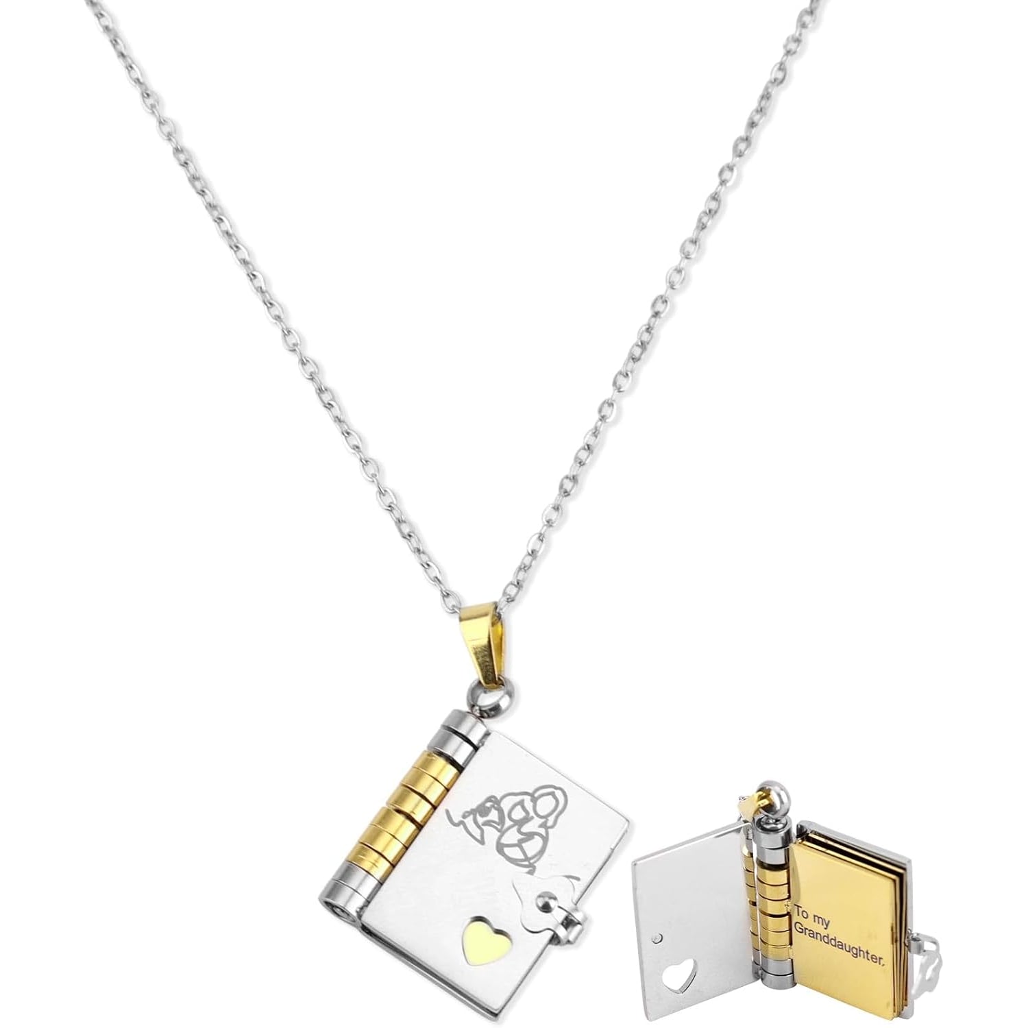 Granddaughter Engraved Book Necklace with Six Unfolding Pages