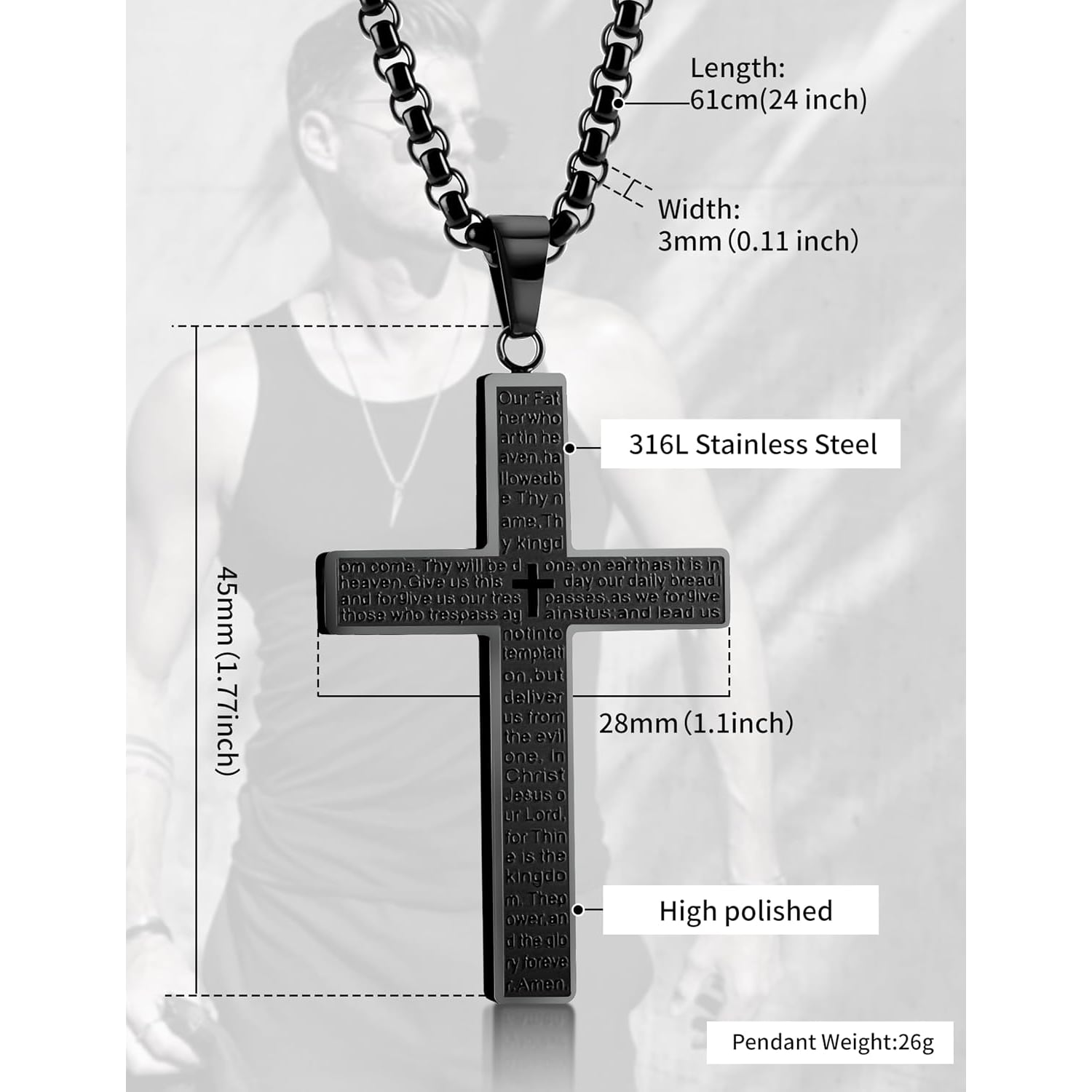 Lord's Prayer Engraved Cross Necklace: image 2