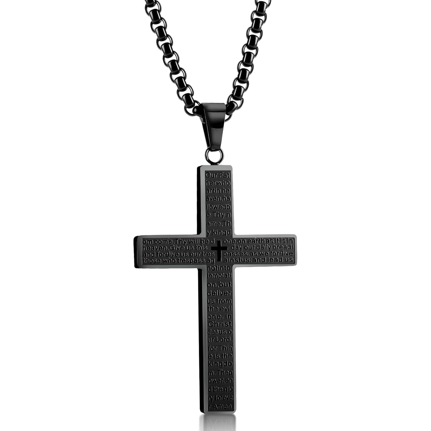 Lord's Prayer Engraved Cross Necklace