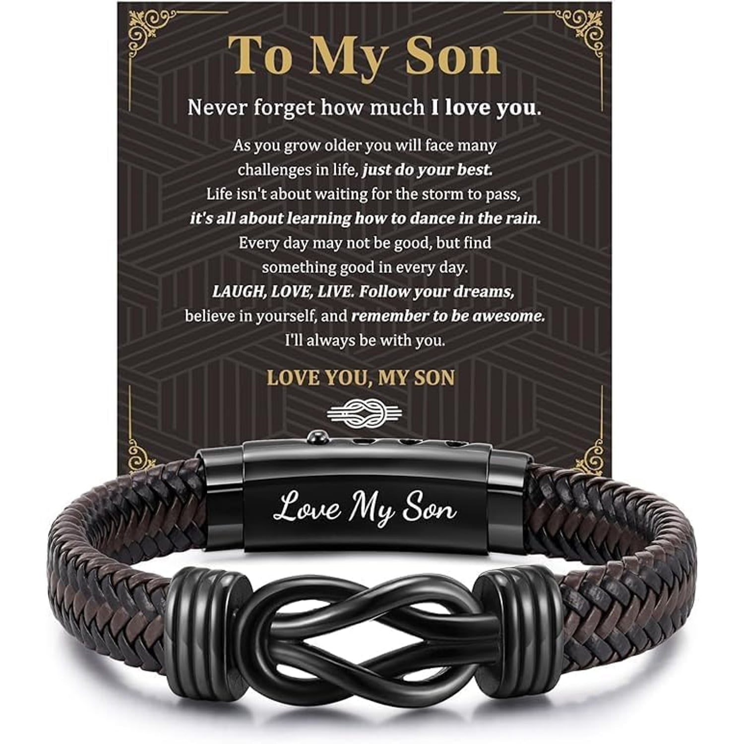 Love My Son Engraved Leather Bracelet: image 7