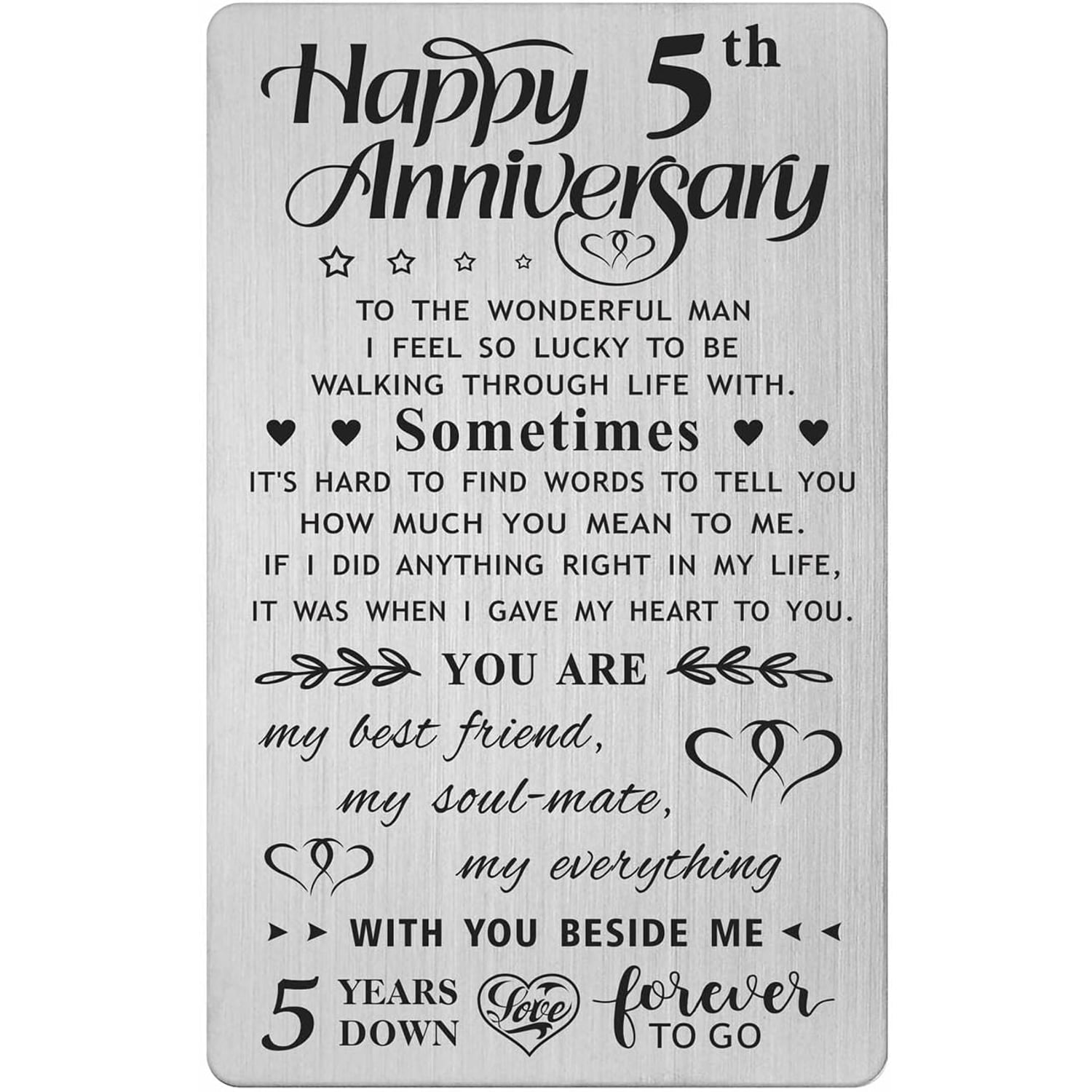 5th Anniversary Engraved Wallet Card