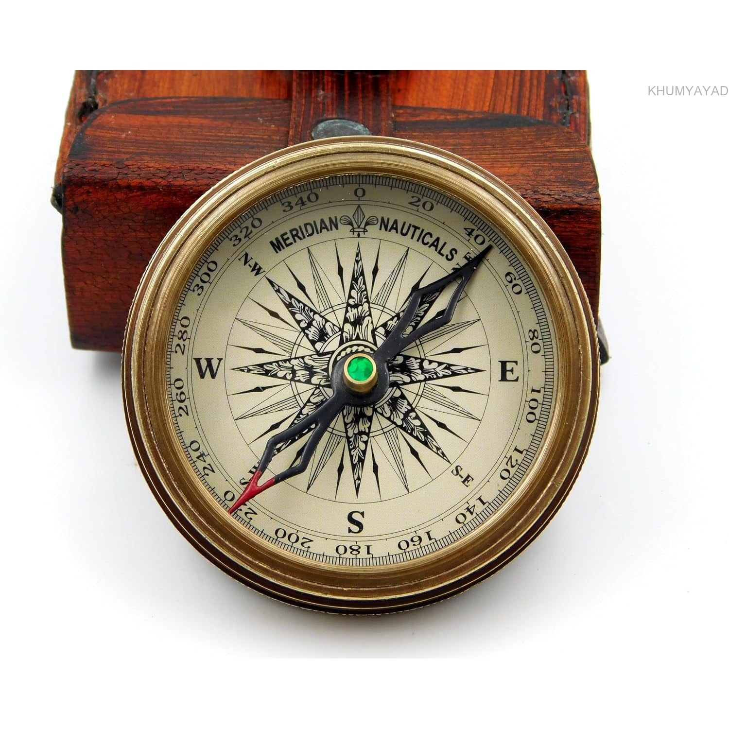 Engraved Brass Pocket Compass with Robert Frost Poem and Leather Case: image 2