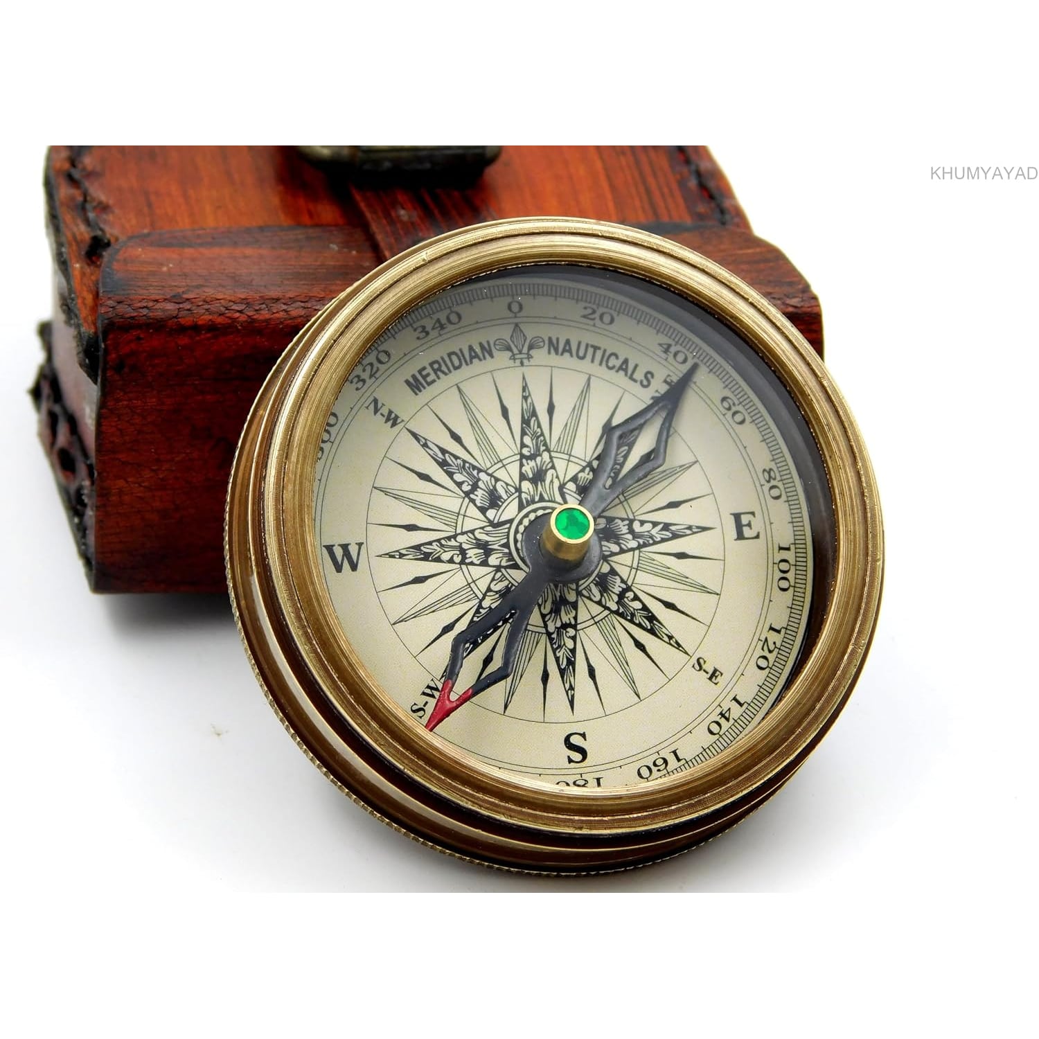 Engraved Brass Pocket Compass with Robert Frost Poem and Leather Case: image 3