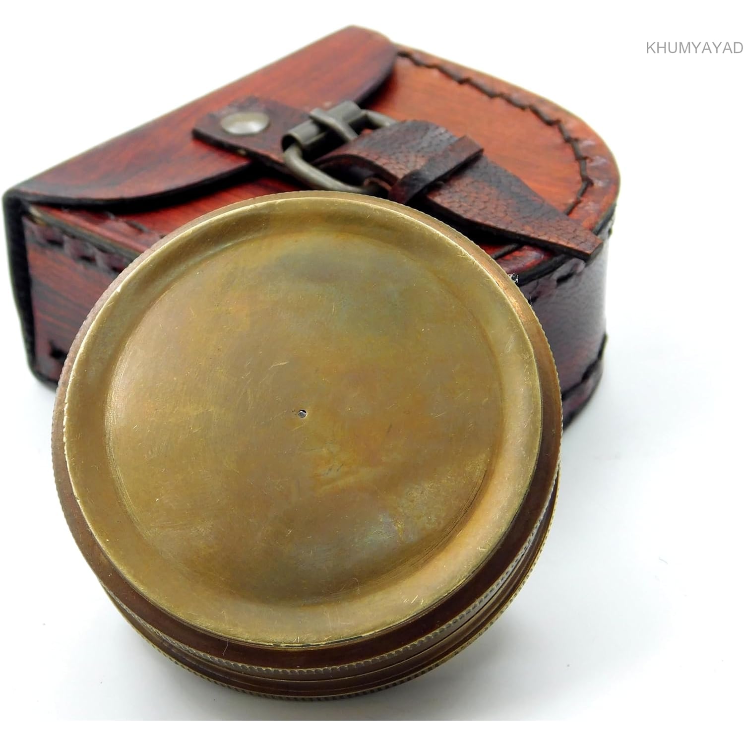 Engraved Brass Pocket Compass with Robert Frost Poem and Leather Case: image 6