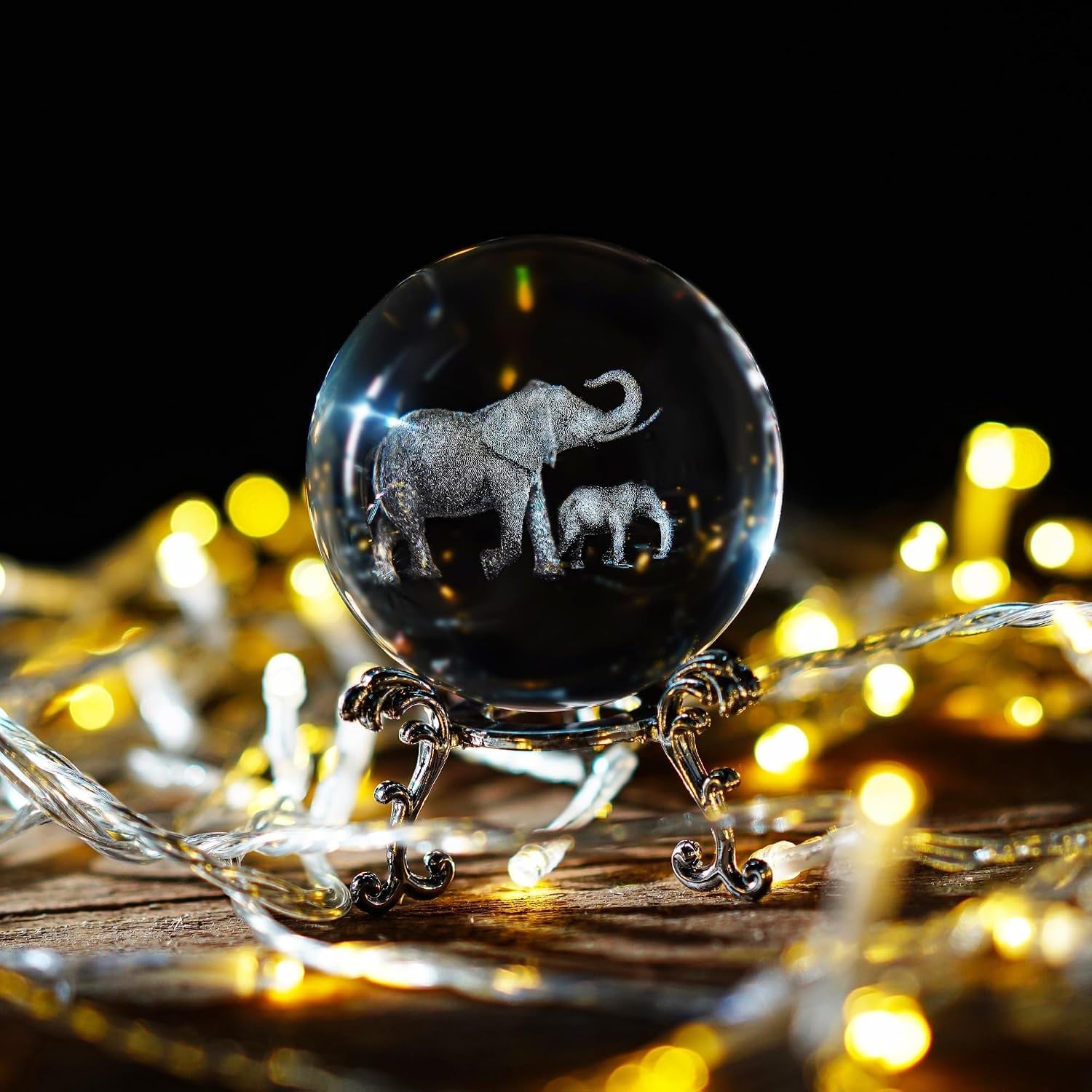 Engraved Crystal Ball with Mother and Son Elephants: image 8