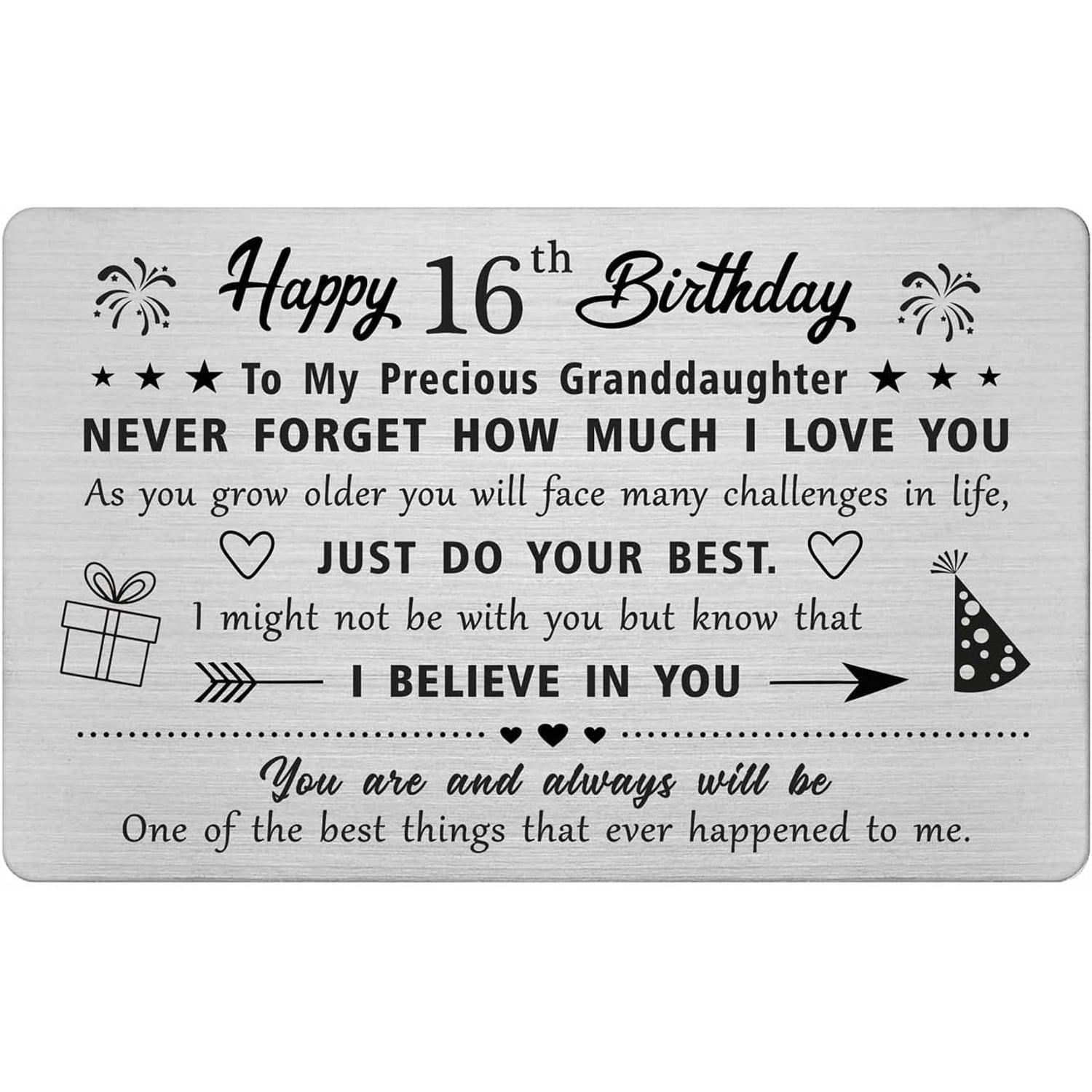 Granddaughter 16th Birthday Engraved Wallet Card