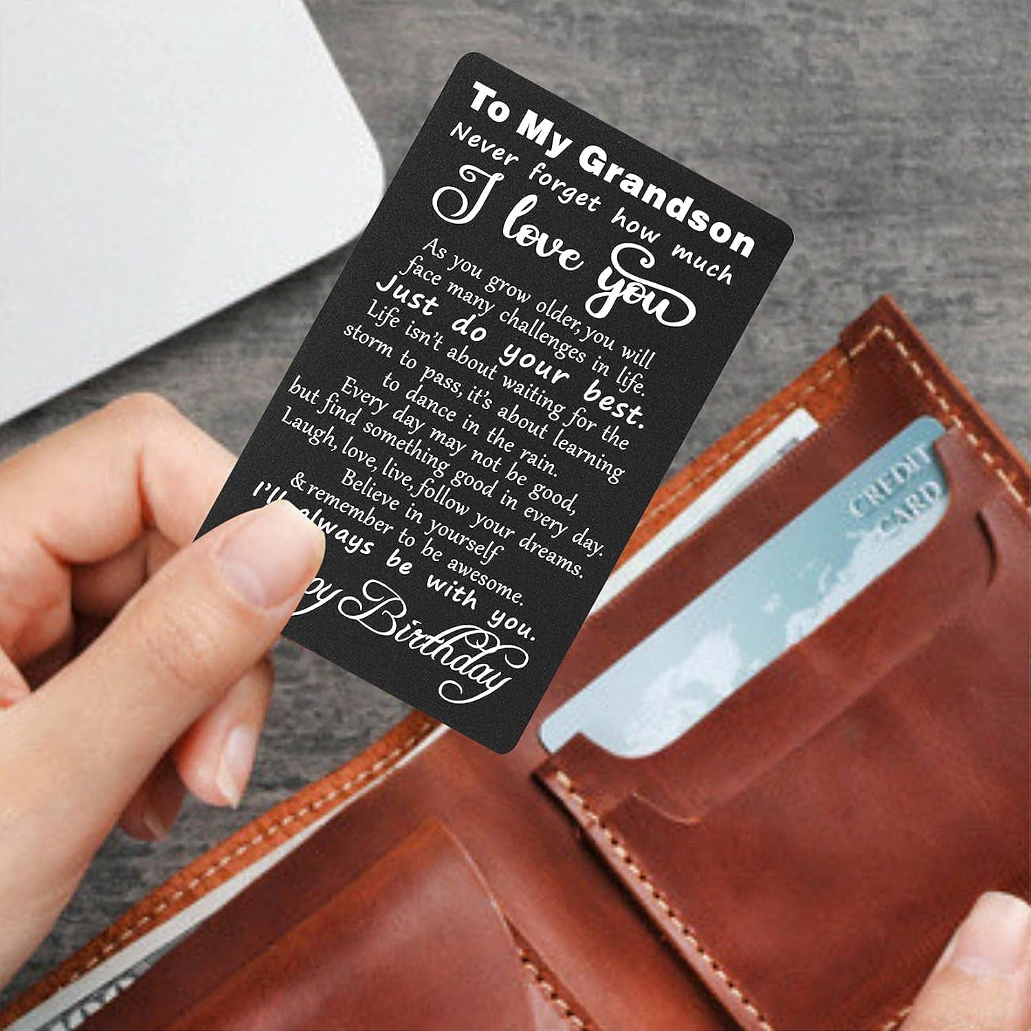Grandson Engraved Wallet Card with Birthday Message: image 2