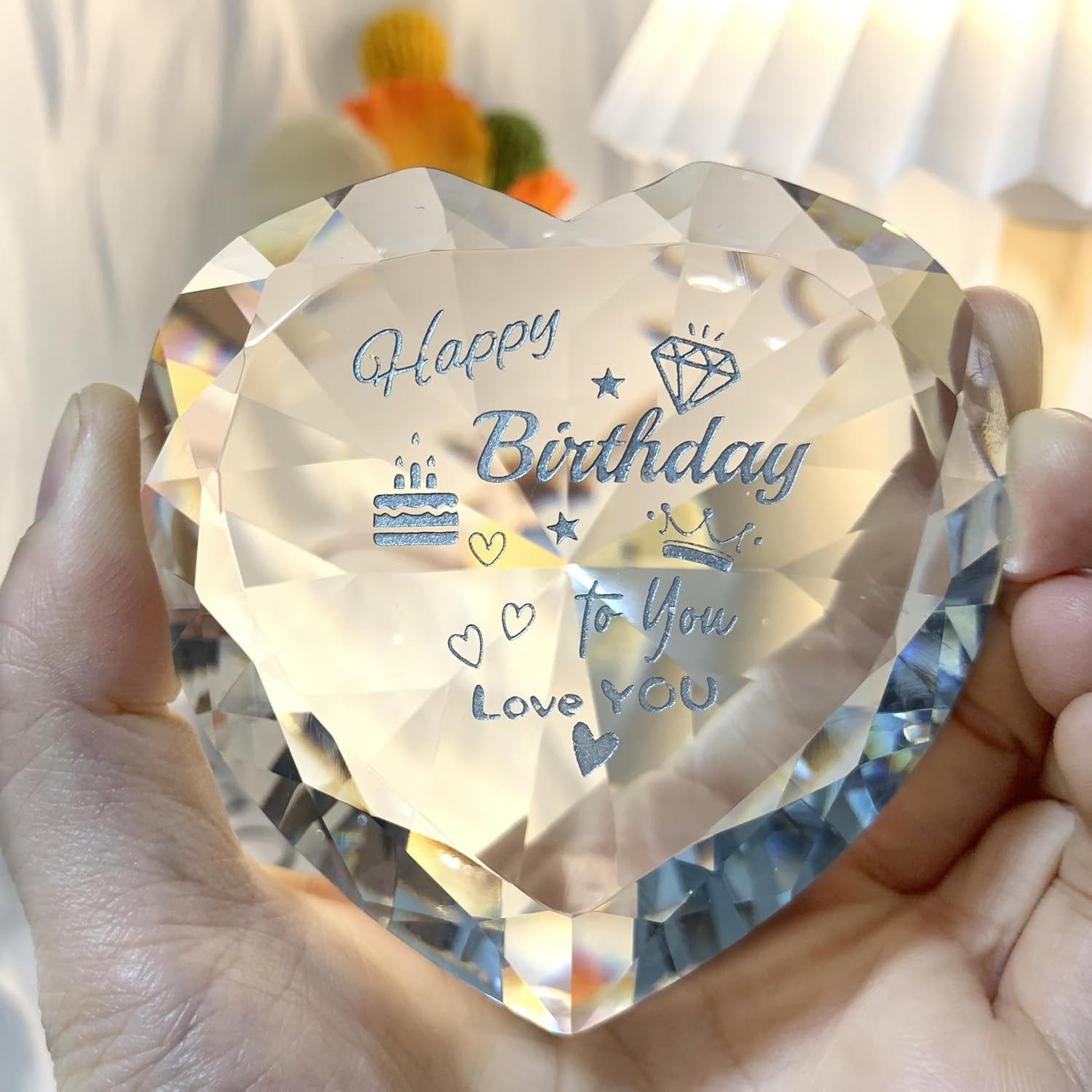 Happy Birthday Engraved Crystal Heart Keepsake