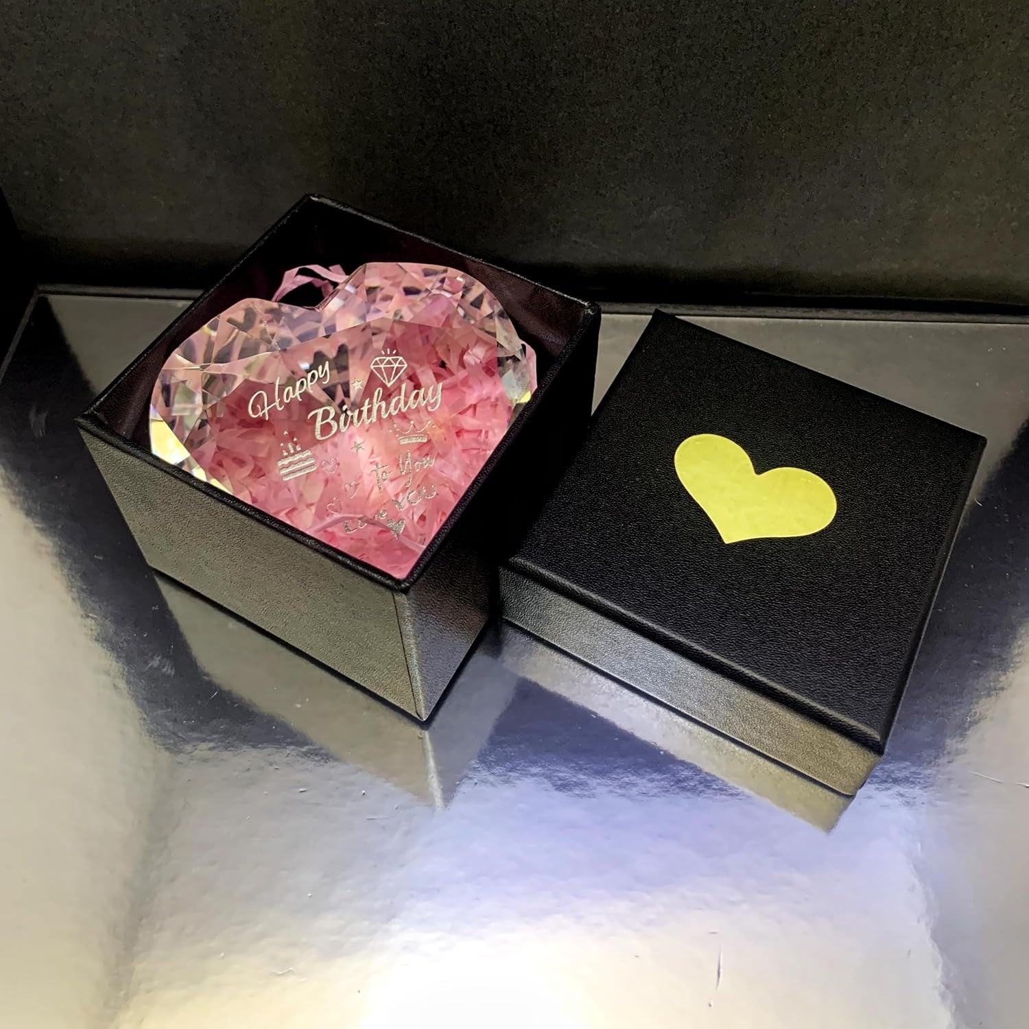 Happy Birthday Engraved Crystal Heart Keepsake