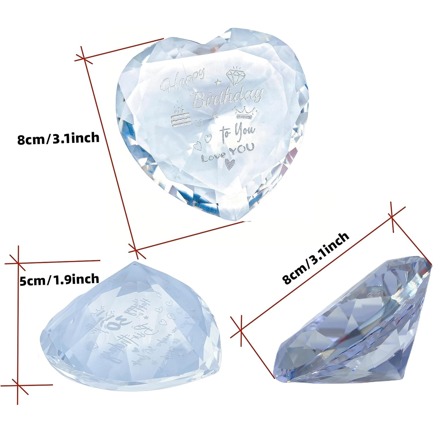 Happy Birthday Engraved Crystal Heart Keepsake