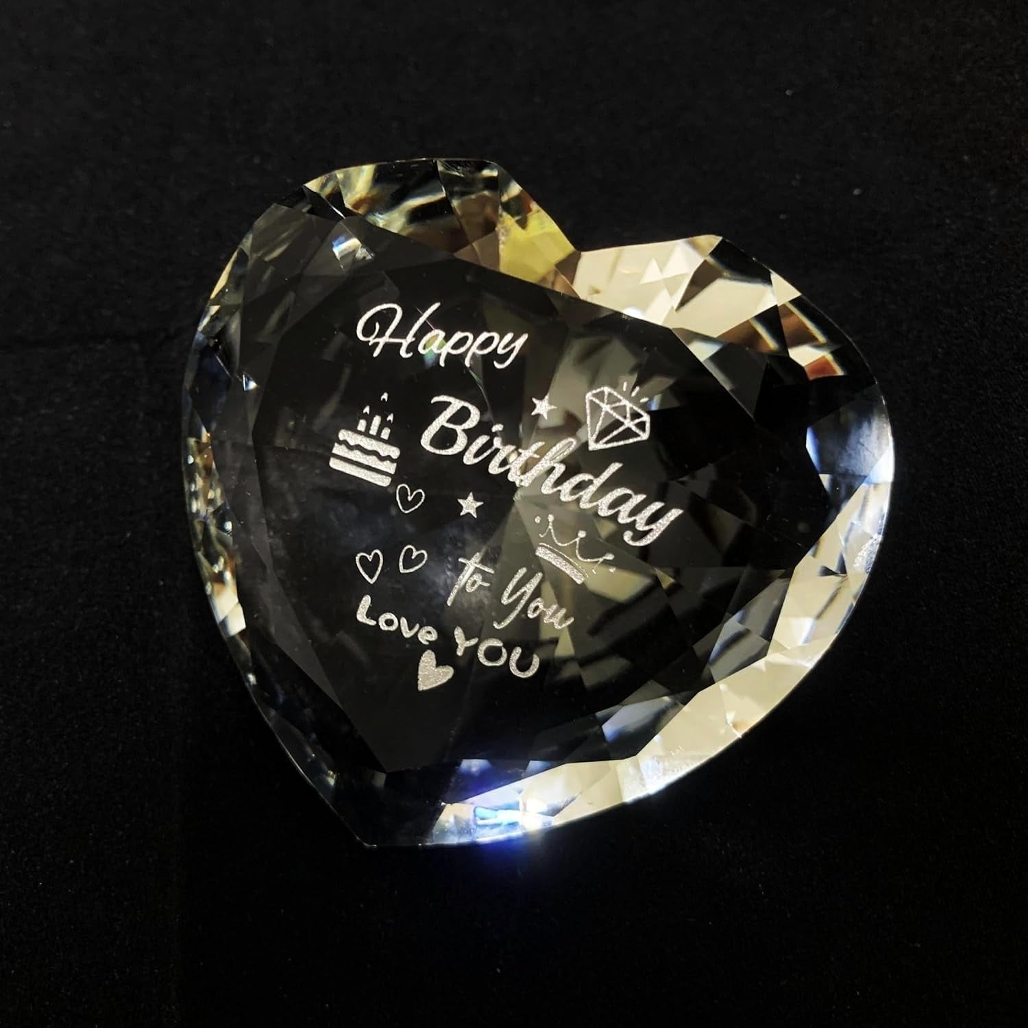 Happy Birthday Engraved Crystal Heart Keepsake