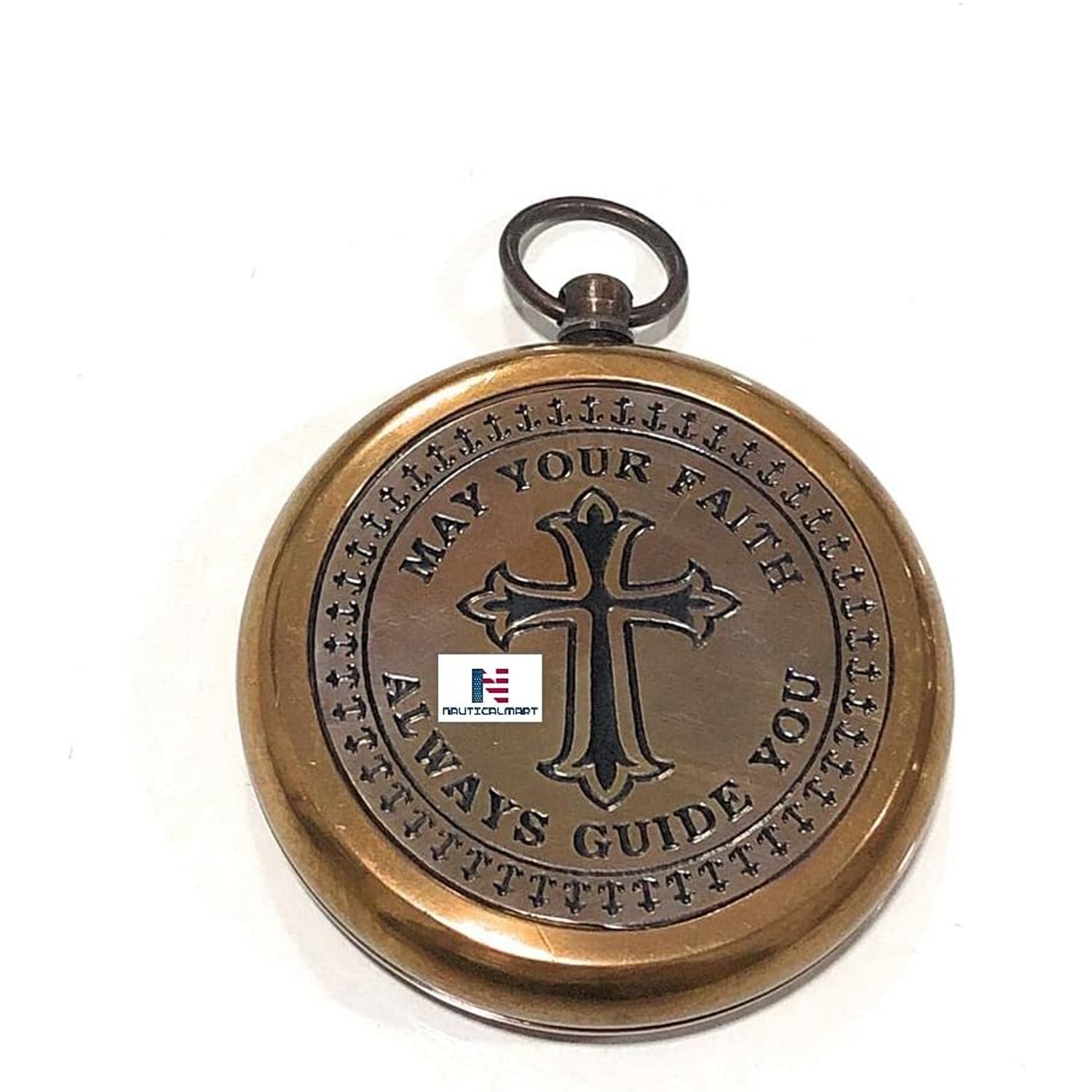May Your Faith Guide You Engraved Brass Compass