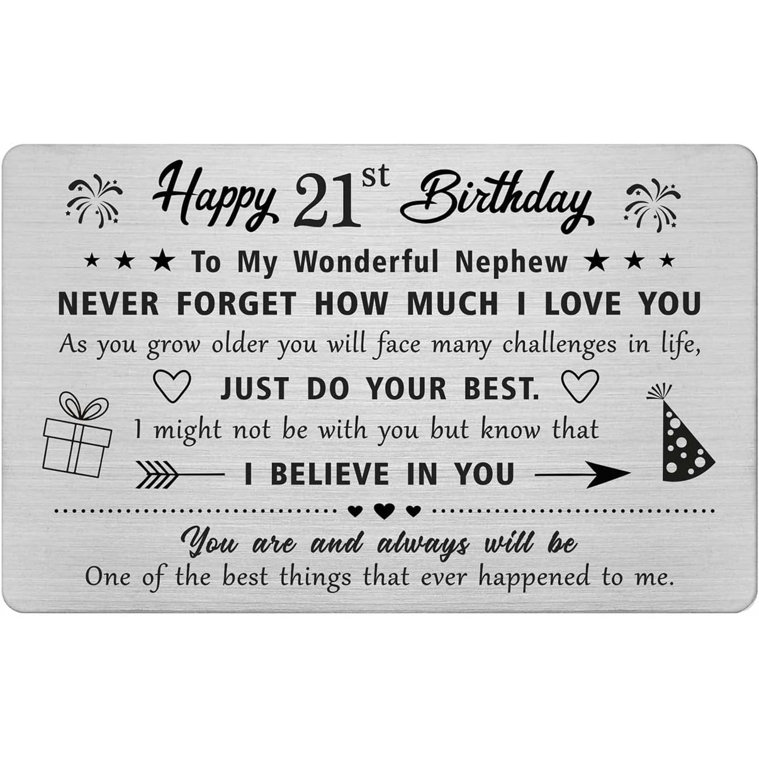 Nephew 21st Birthday Engraved Metal Wallet Card
