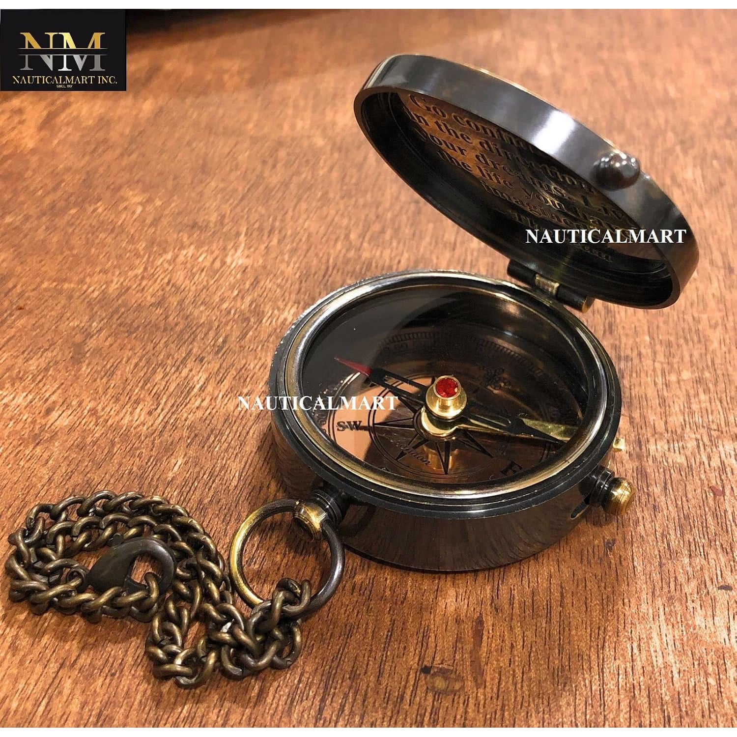 Go Confidently Engraved Brass Compass with Leather Case: image 3