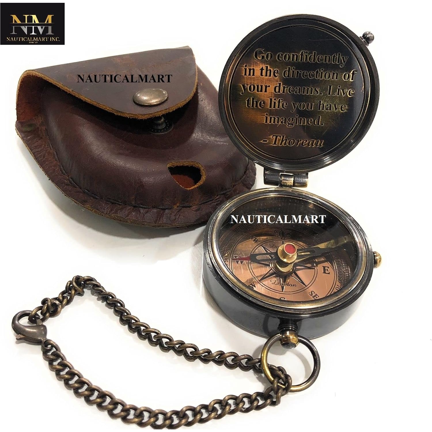 Go Confidently Engraved Brass Compass with Leather Case: image 4