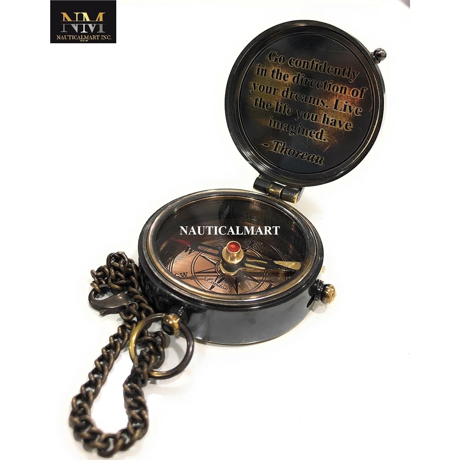 Go Confidently Engraved Brass Compass with Leather Case: image 6