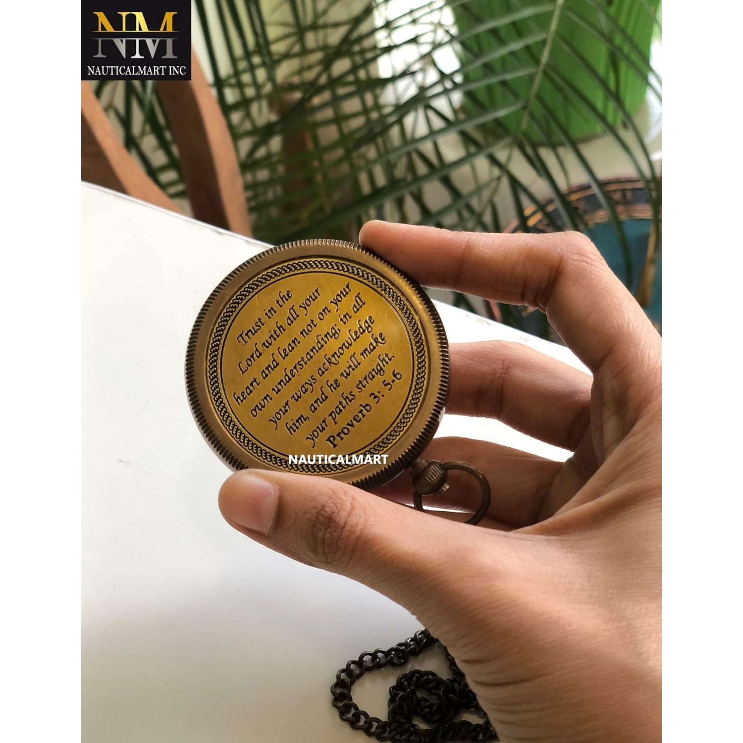 Trust in the Lord Engraved Brass Compass with Wooden Keepsake Box: image 2