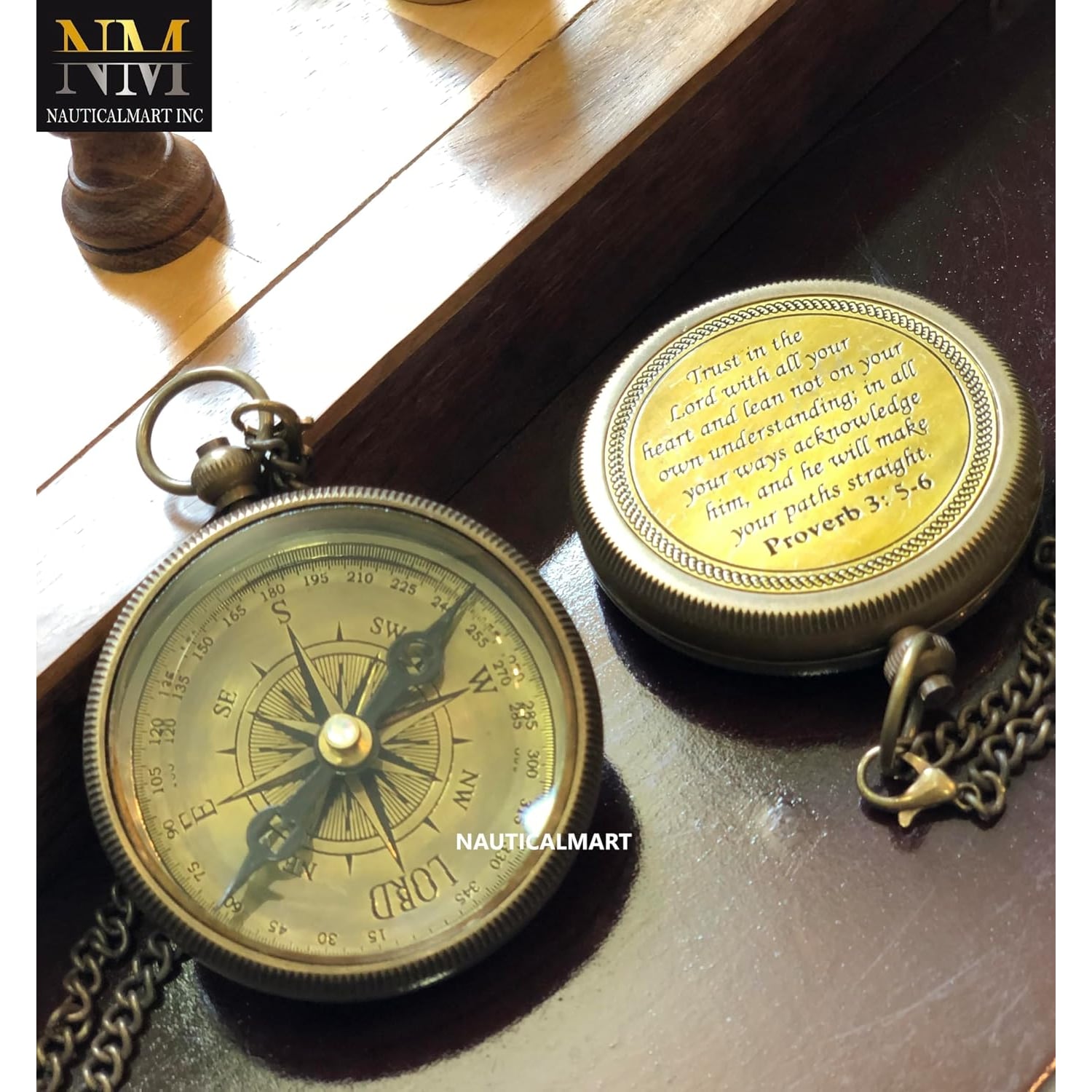 Trust in the Lord Engraved Brass Compass with Wooden Keepsake Box: image 5