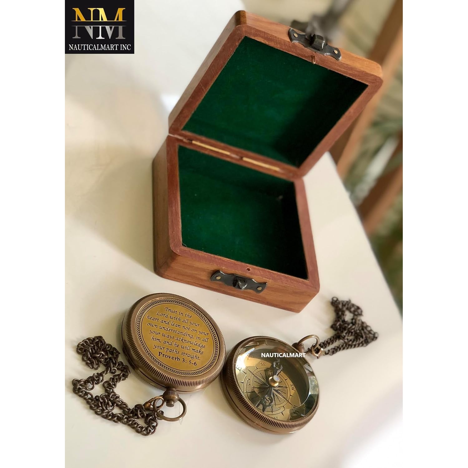 Trust in the Lord Engraved Brass Compass with Wooden Keepsake Box: image 6