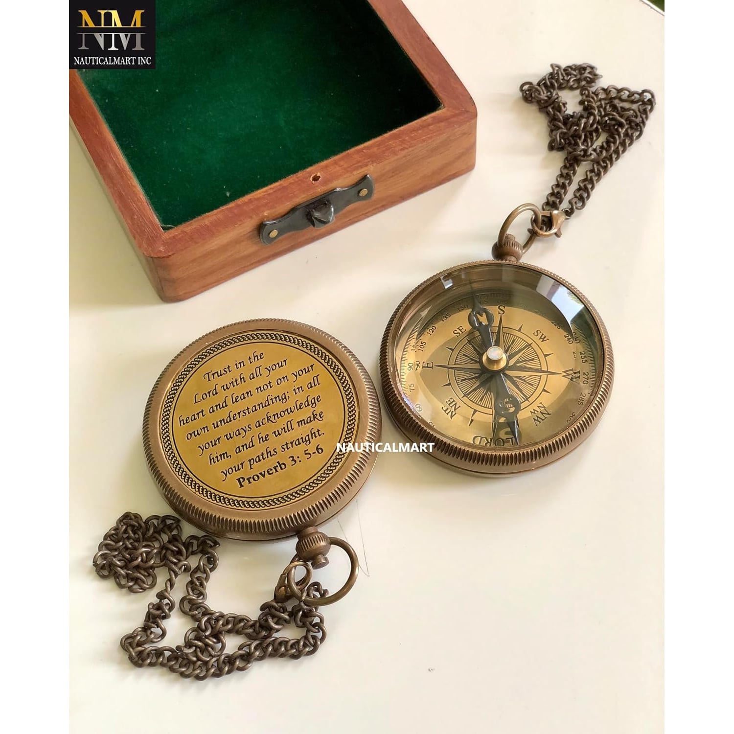 Trust in the Lord Engraved Brass Compass with Wooden Keepsake Box: image 7