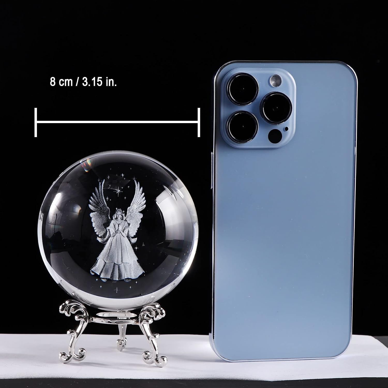 Guardian Angel Engraved Crystal Ball with Silver Stand: image 3