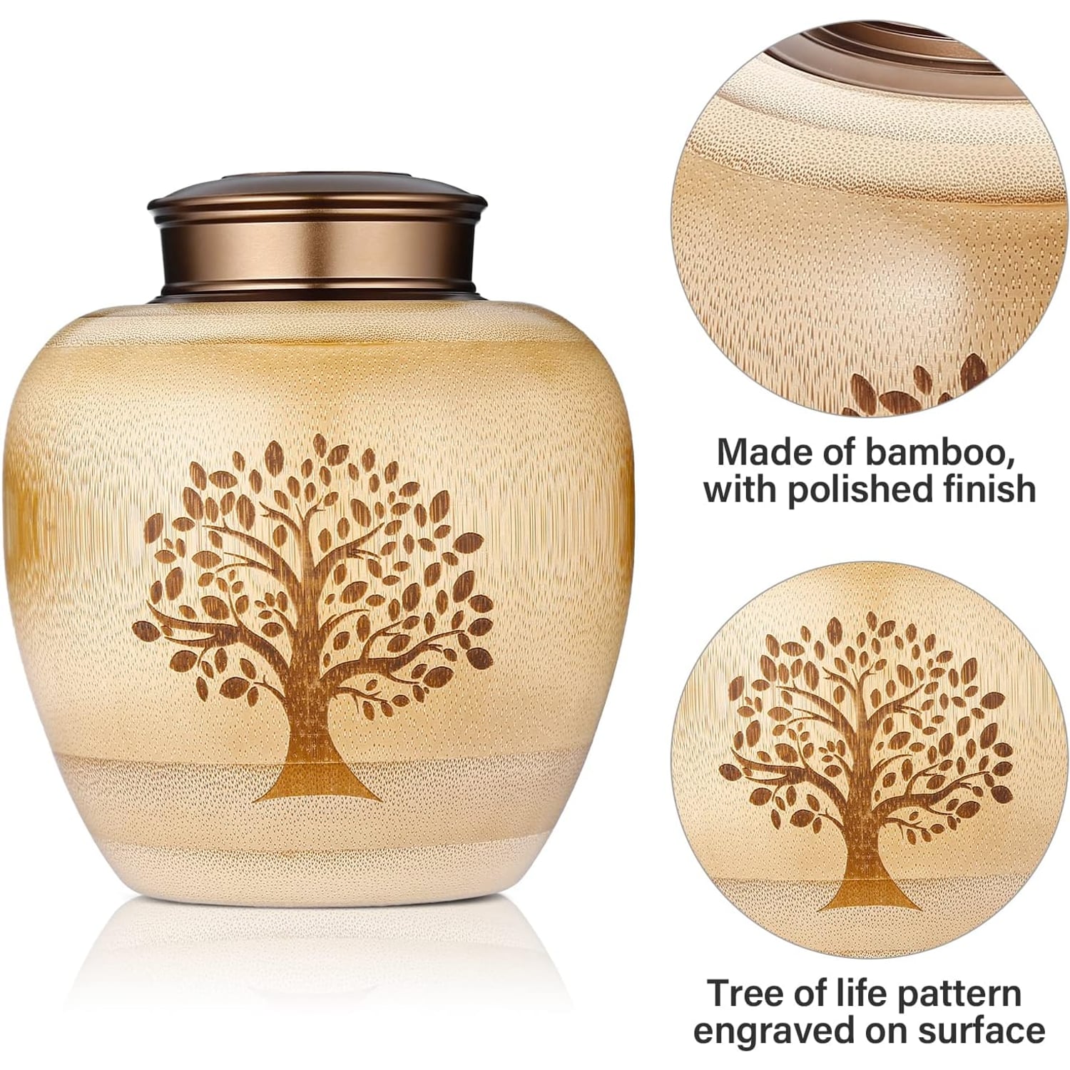 Tree of Life Engraved Bamboo Keepsake Urn: image 3